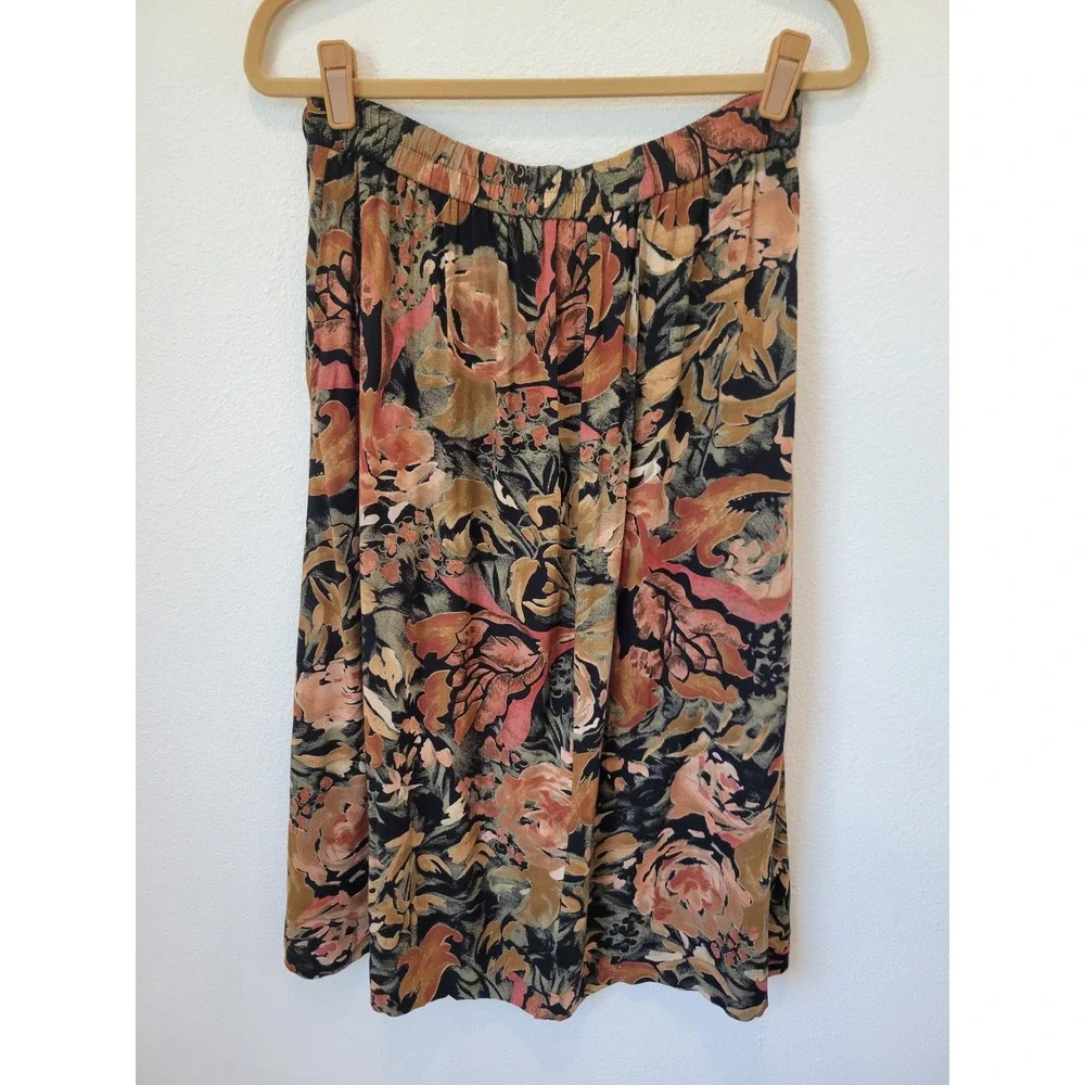 Vintage Joshua Powers Floral‎ Midi Skirt Black Orange Yellow Whimsigoth